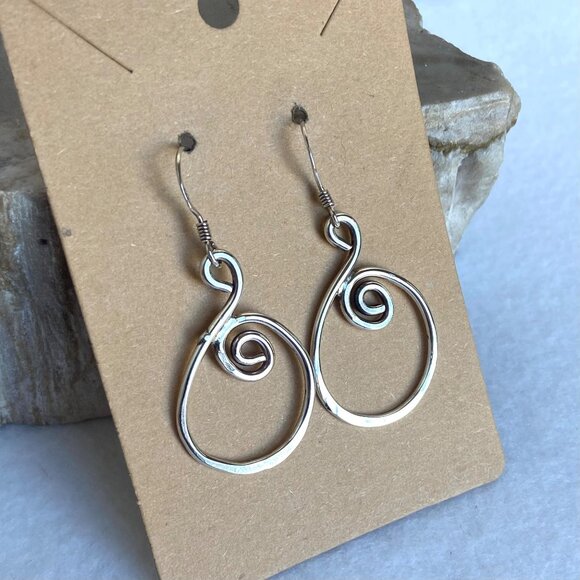 Artisan Sterling Silver 925 1.88" Hammered Spiral Wire Dangle Drop Earrings - Picture 2 of 16